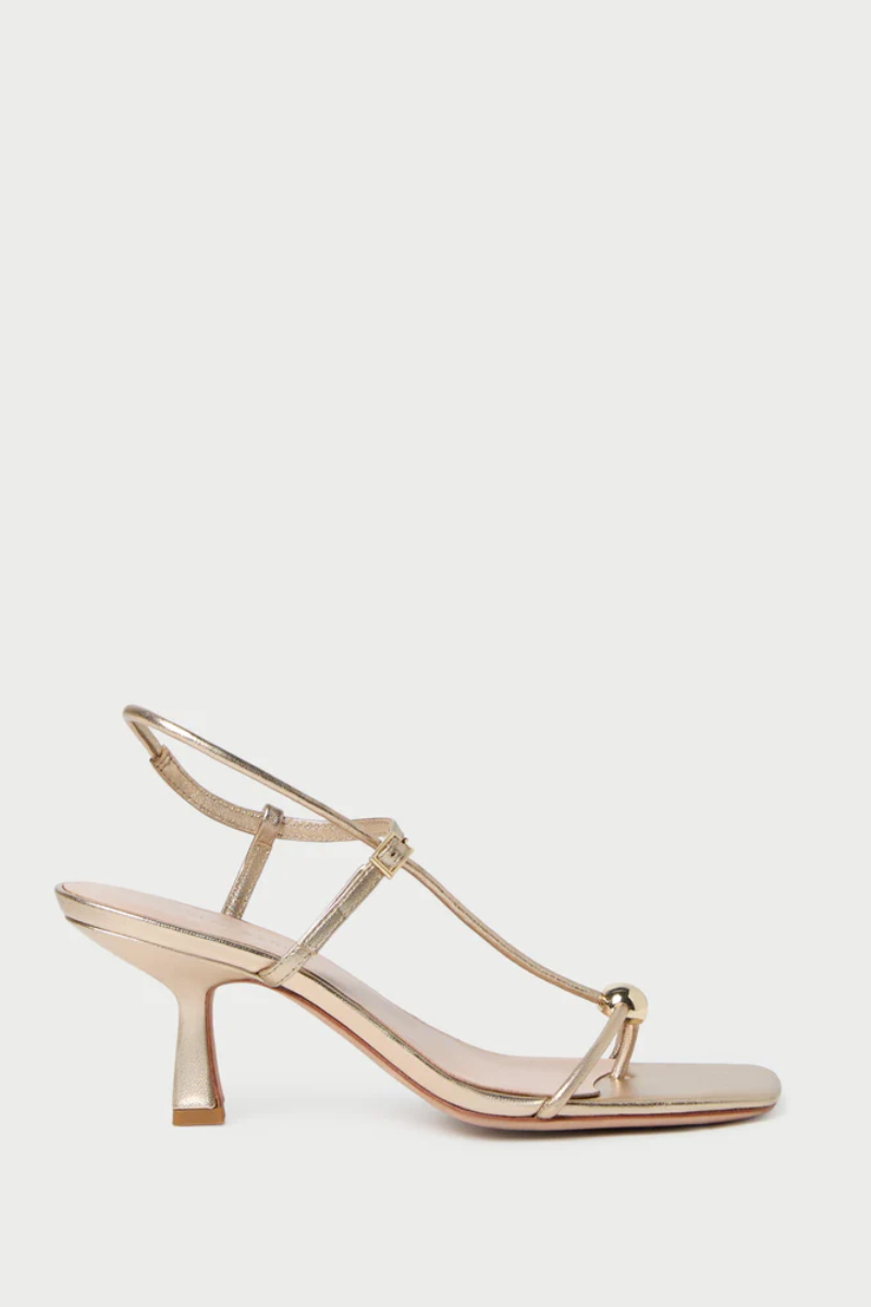 Triana Champagne Leather Mid−Heel Sandal