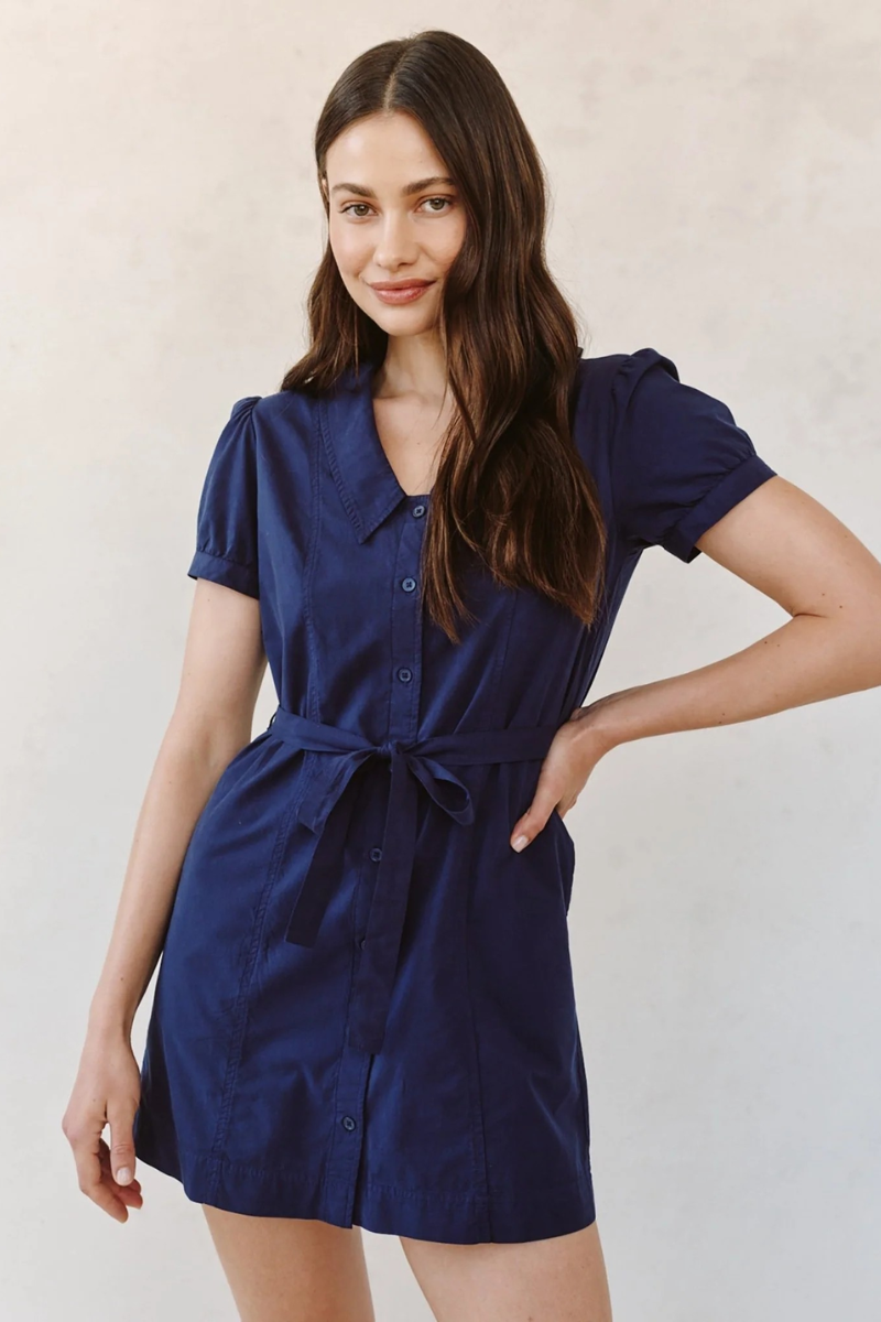 Short Sleeve Seamed Puritan Collar Dress