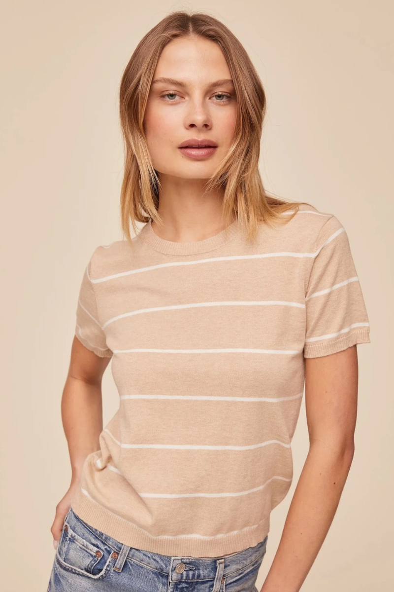Short Sleeve Crew Neck Knit Top