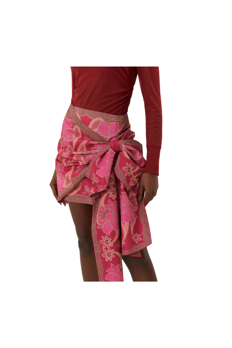 farm rio floral glam scarf mini dress Tie Gathering Mini Skirt