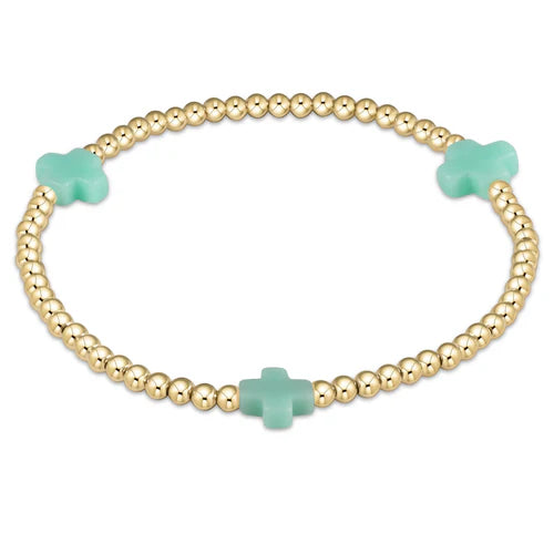 egirl signature cross gold pattern 3mm bead bracelet- mint