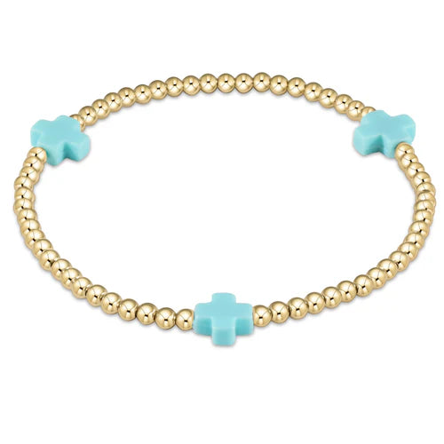 egirl signature cross gold pattern 3mm bead bracelet- turquoise