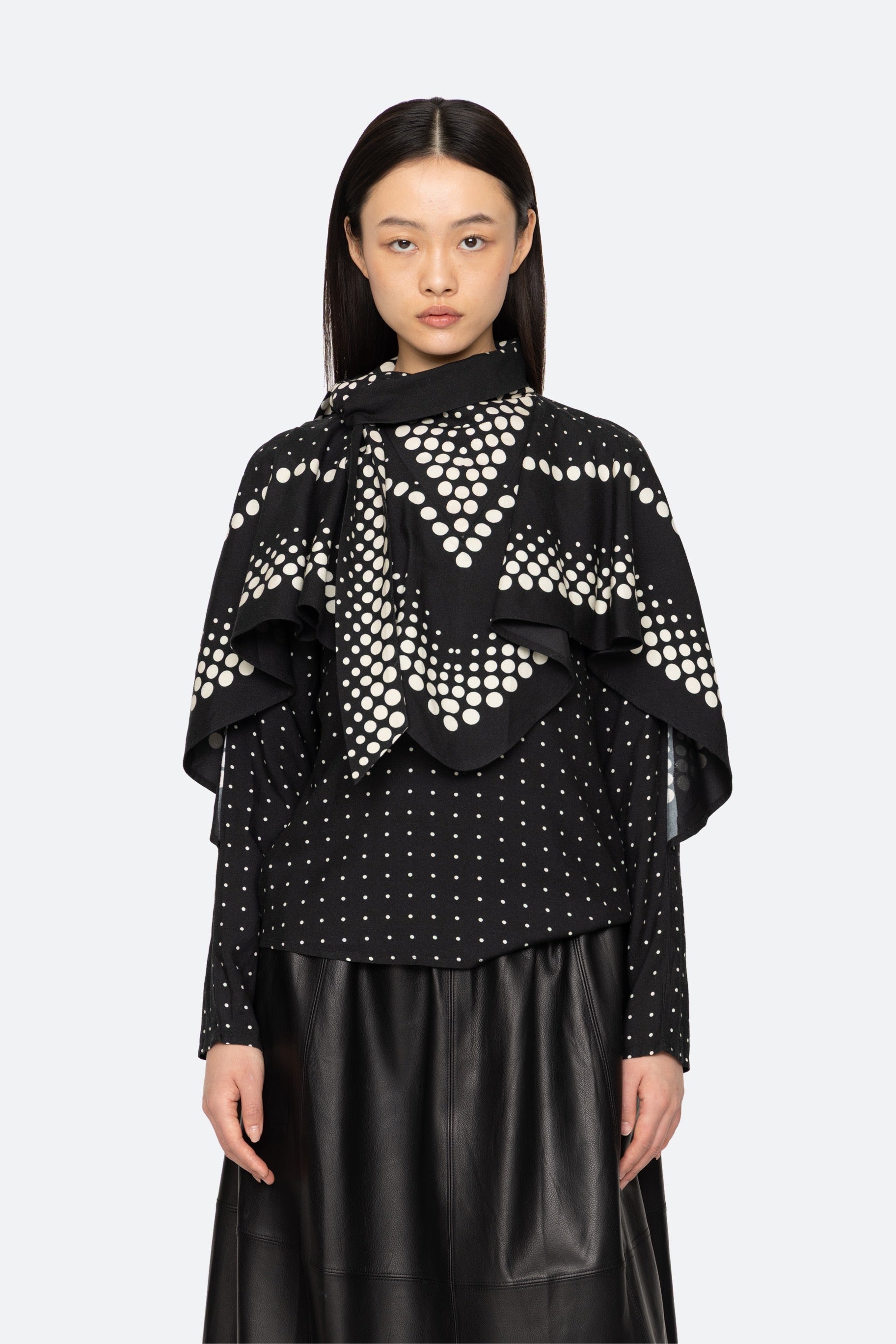ELLY POLKA PRINT L/SLV TOP (D1)
