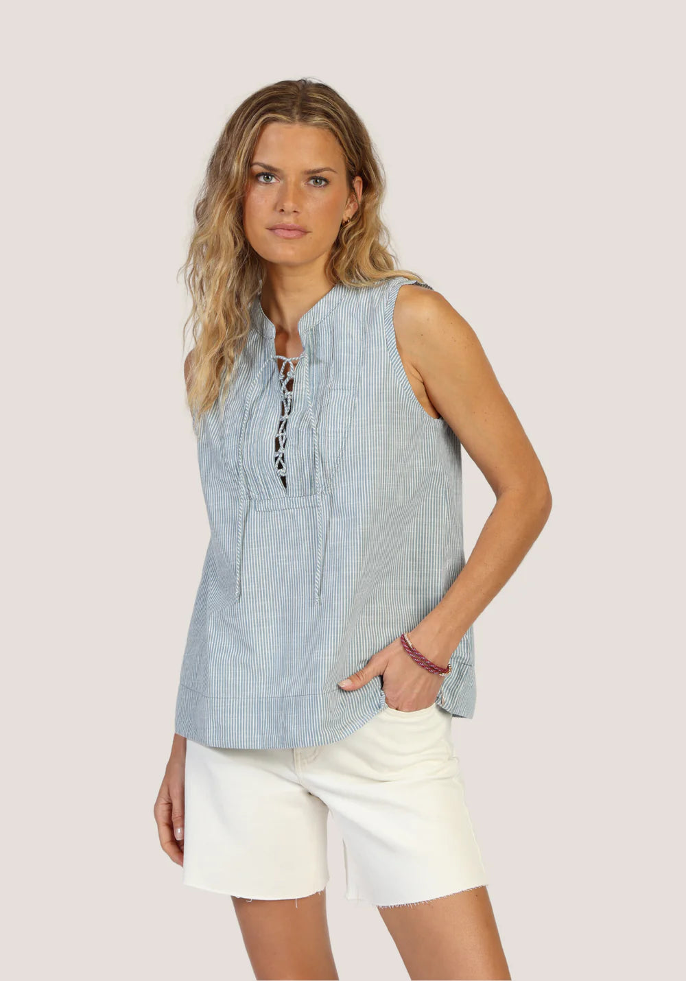 Leni Lace-Up Shirt in Denim