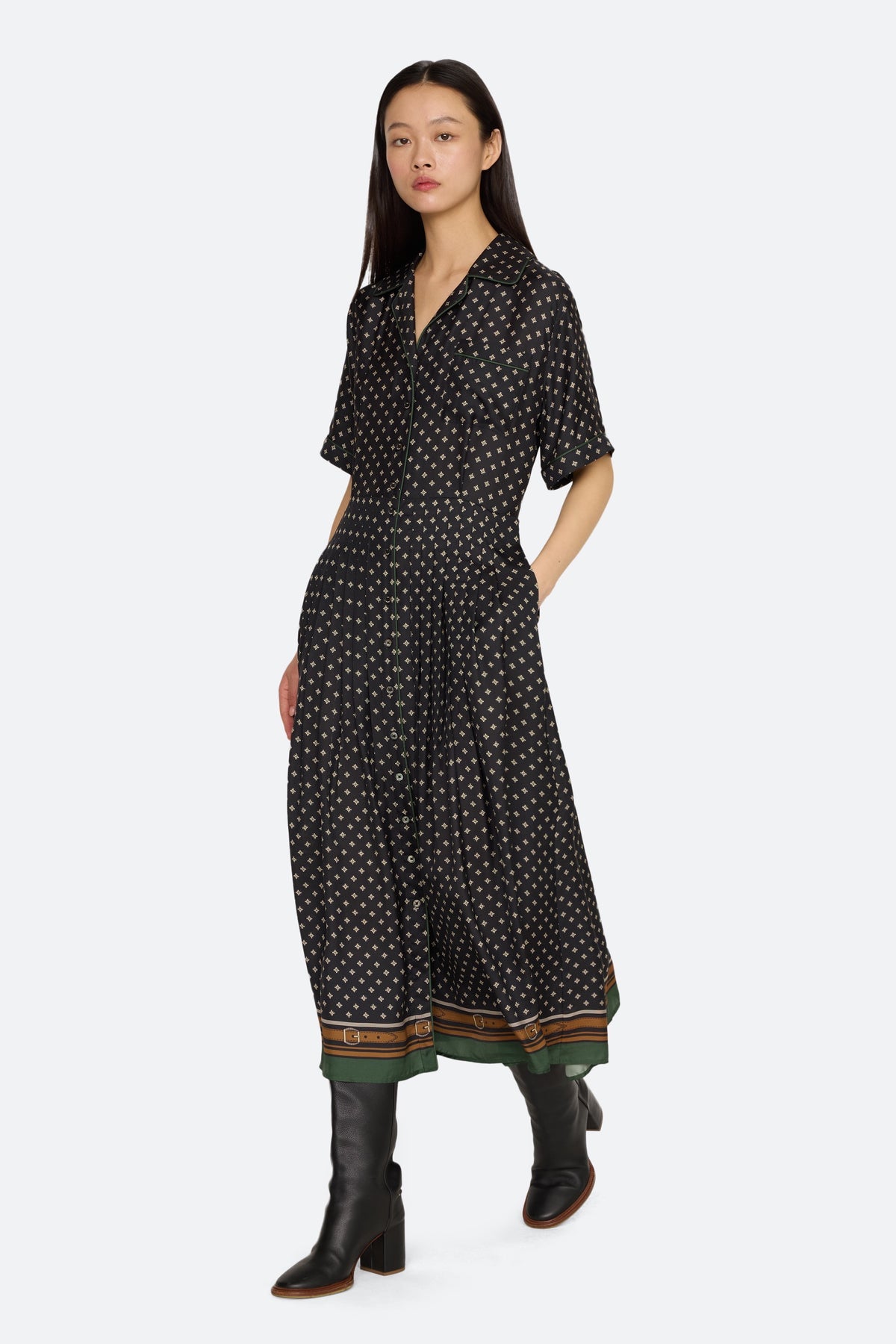 CAMPBELL PRINT S/SLV MIDI DRESS W/SCARF (D2)
