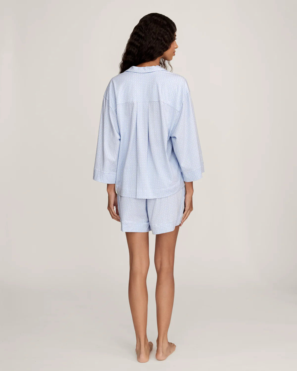 The Olivia Lightweight Pima Short Set in Periwinkle Geo