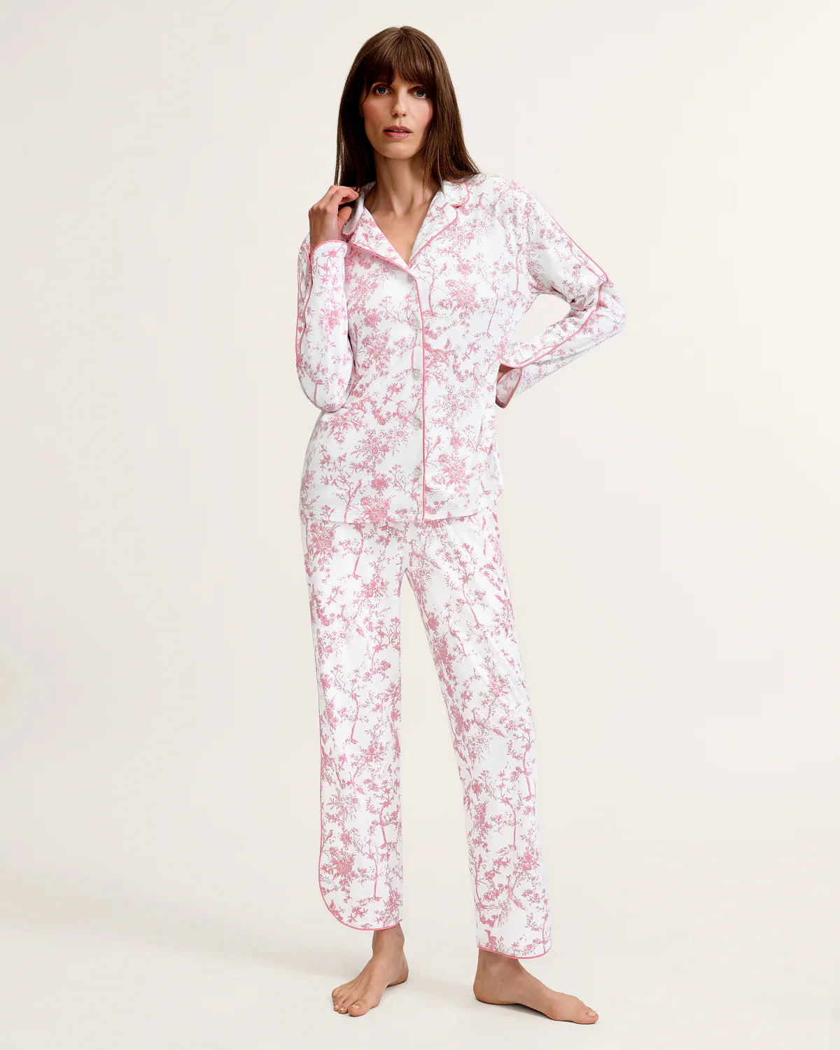 Womens Pima Cotton Tulip Pajama Set Pink Timeless Toile