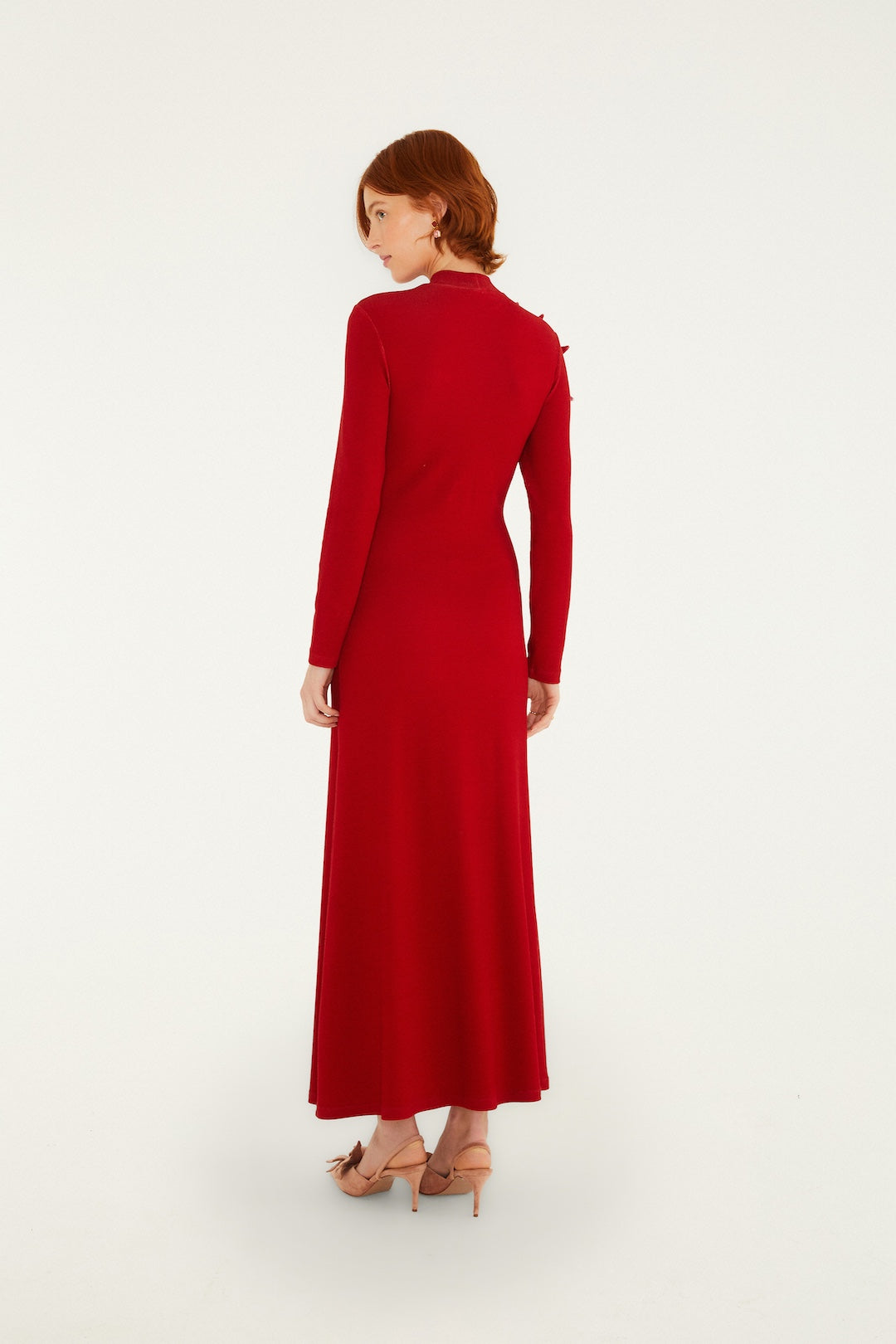 RED LONG SLEEVE FLOWER MAXI DRESS