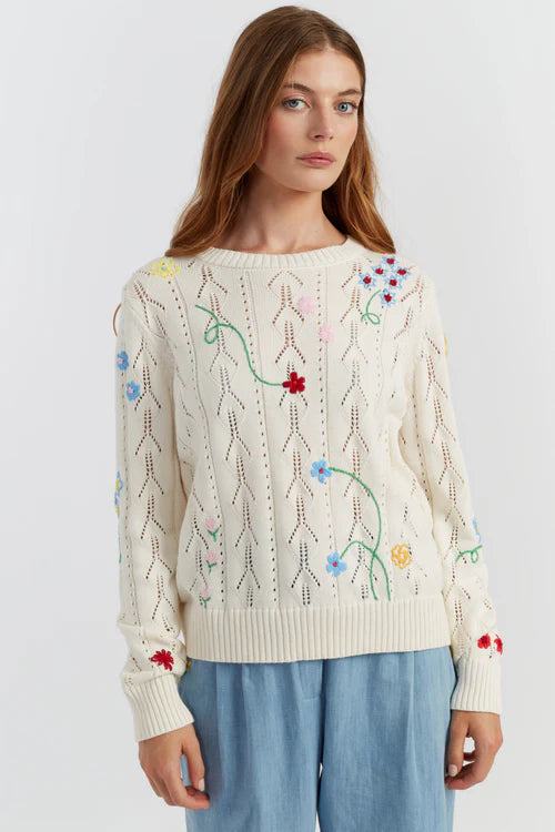 Hand Embroidered Floral Sweater