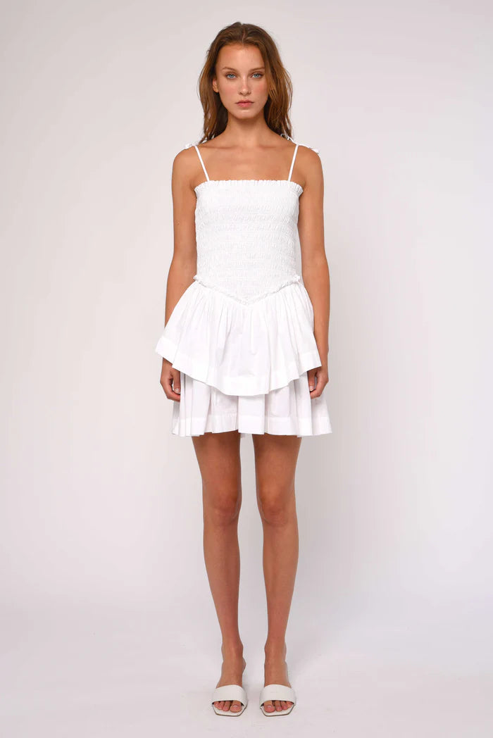luna mini dress Smocked Mini Dress White Cotton Mini Dress Ruffle Mini Dress Bright White / M