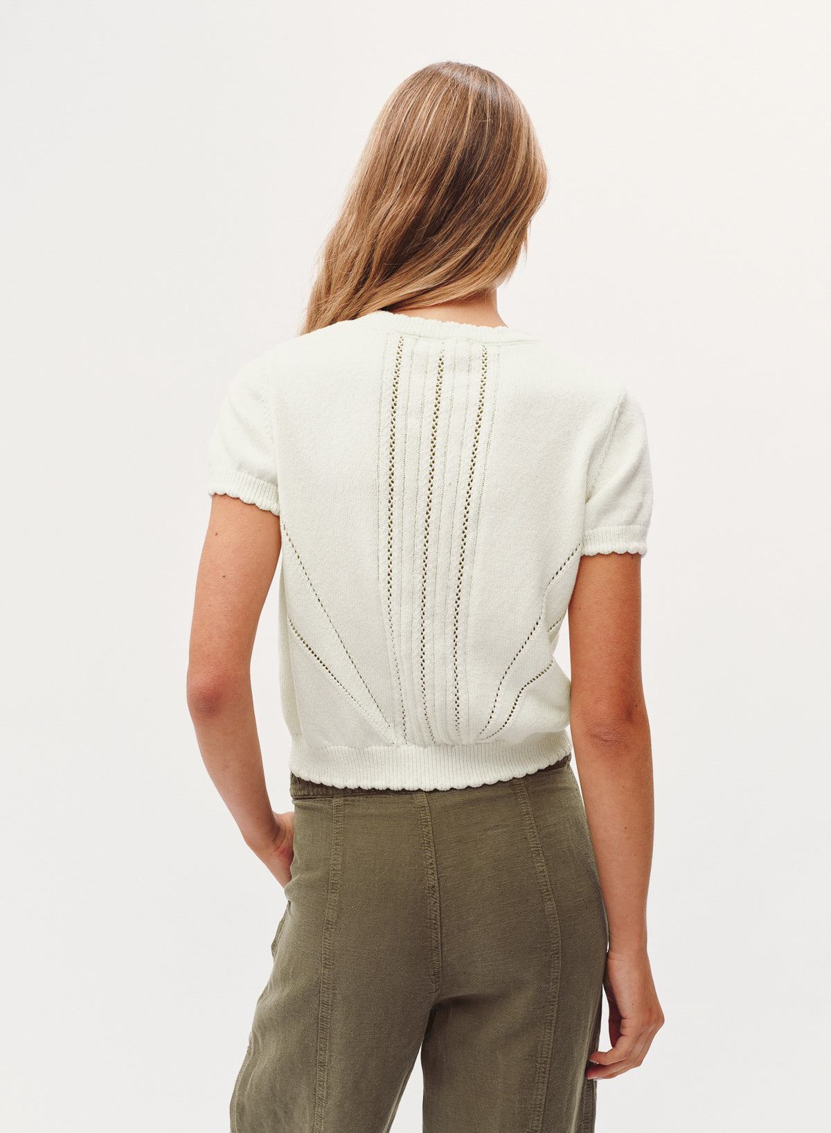 B20578-N66-302 - POINTELLE DETAIL SHORT SLEEVE KNIT TOP