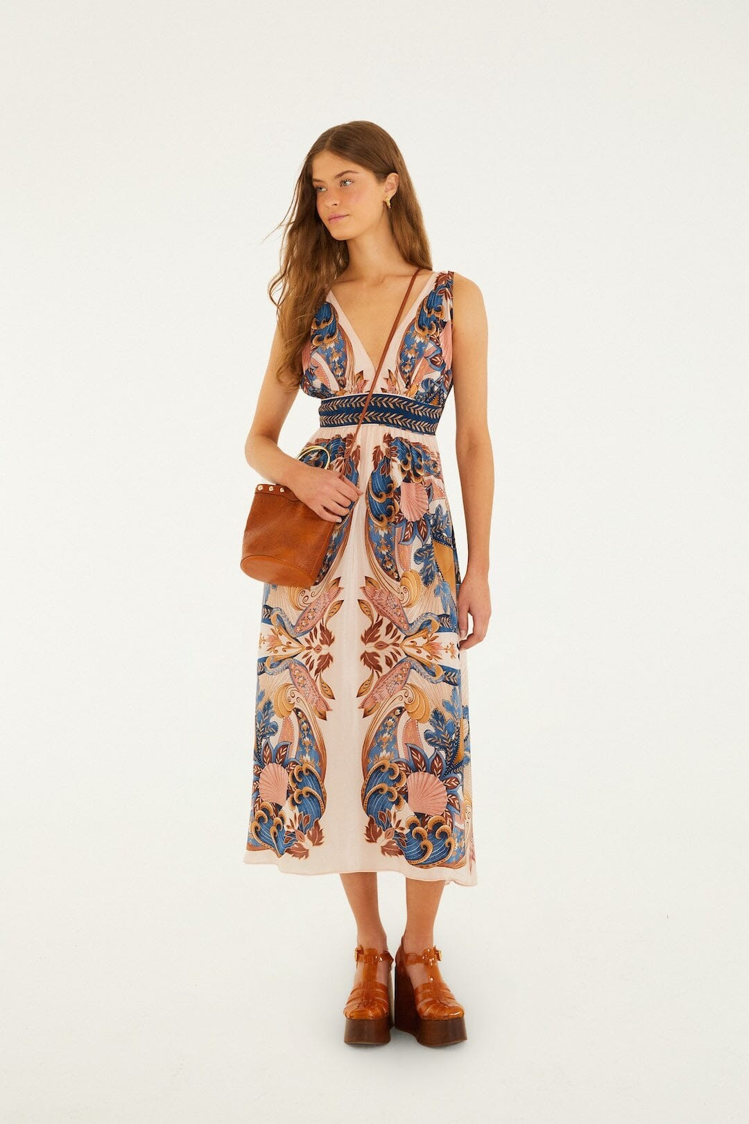 Farm Rio Garden Scarf Midi Dress in Soft Pink S