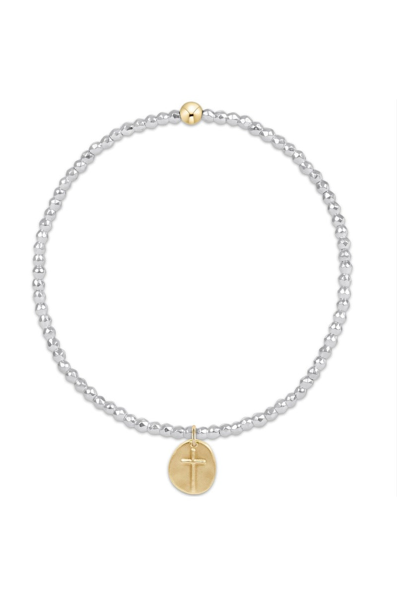 Bright Silver Faceted Hematite 2mm Bead Bracelet - Inspire Small Gold Charm