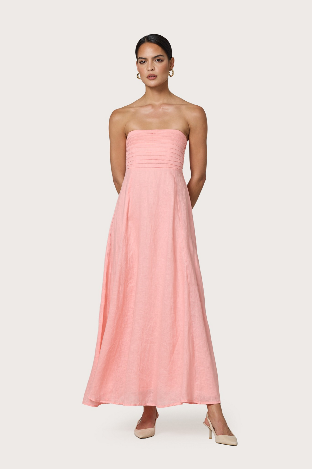 linen pintuck dress Talia Maxi Color:Blue (Almost sold out) Floral Butterfly Lace A XD2067 Only Non