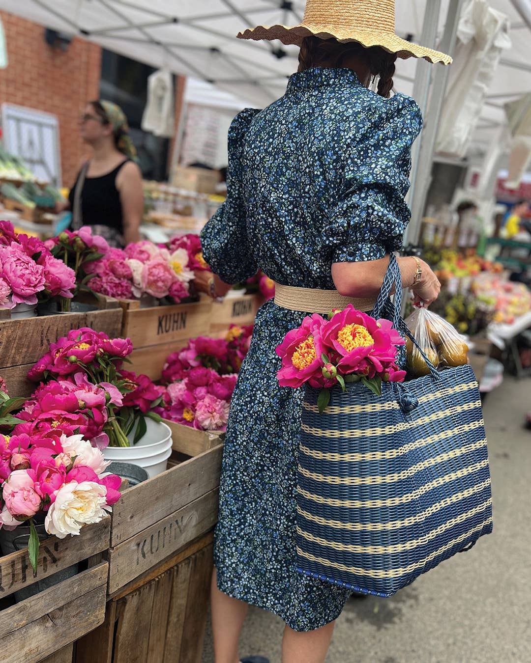 Medium, Sailor Stripe in Fog Blue Tote