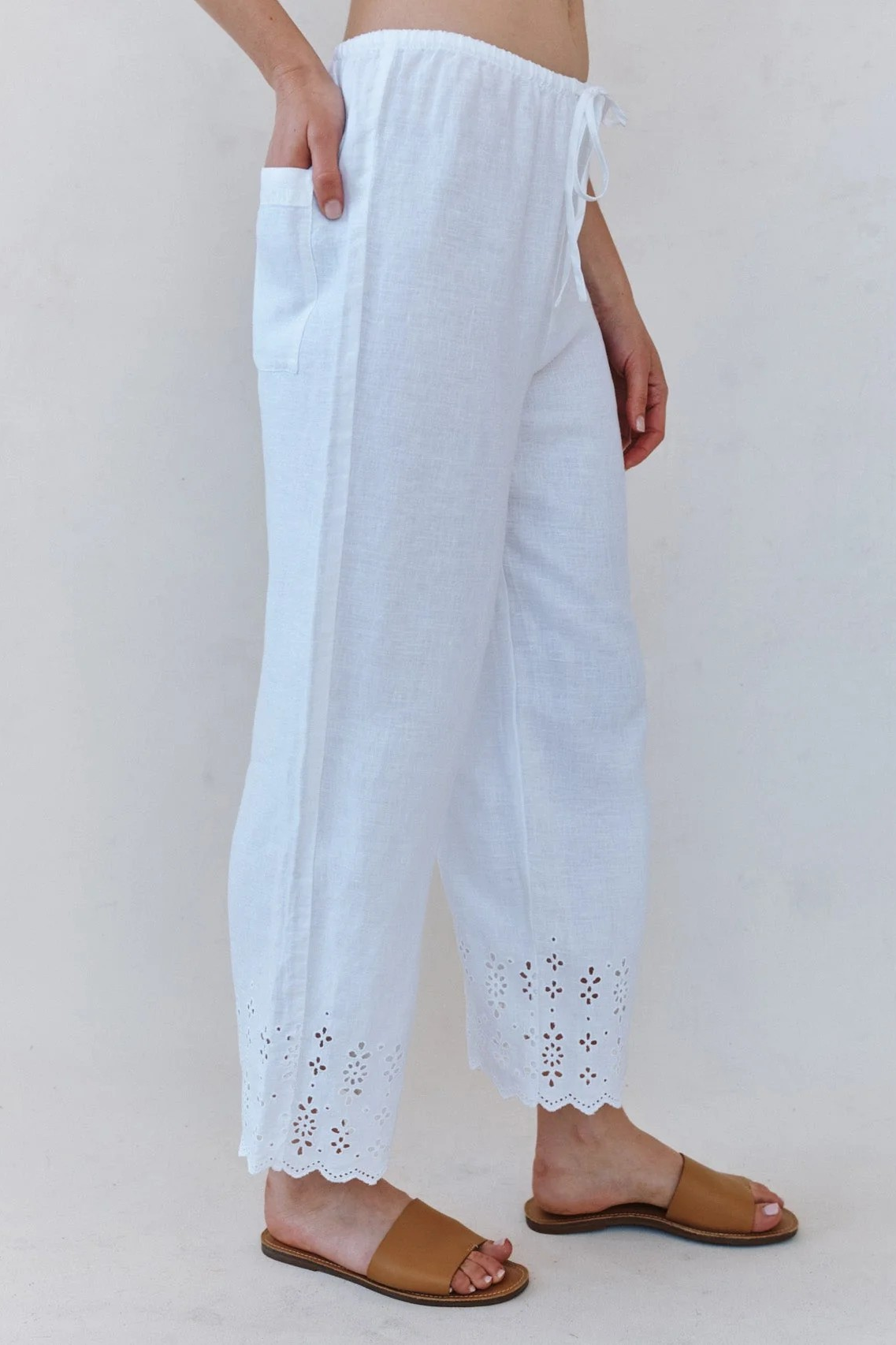 Beach Crop with Embroidered Hem White