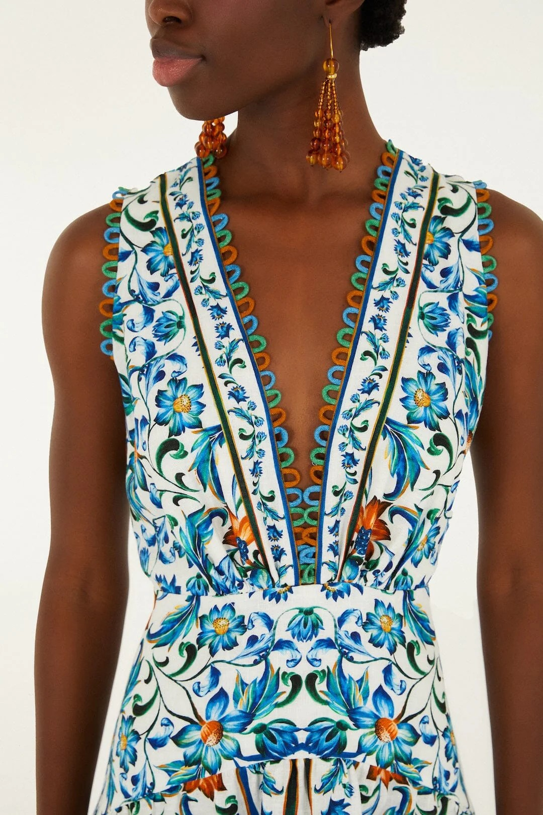 Flora Tile Off-White Midi Dress