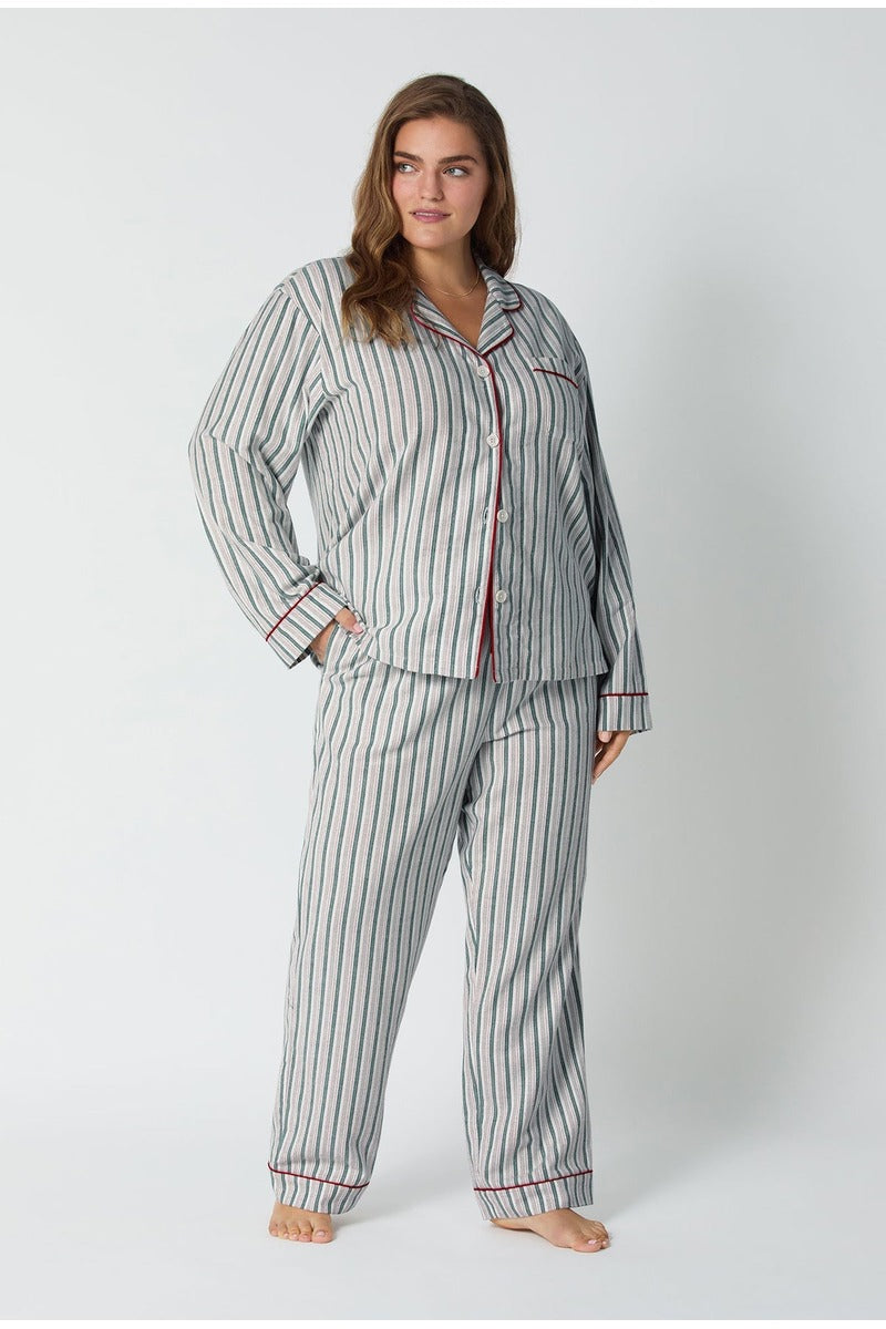 Peppermint Stripe Long Sleeve Classic Woven Portuguese Flannel PJ Set
