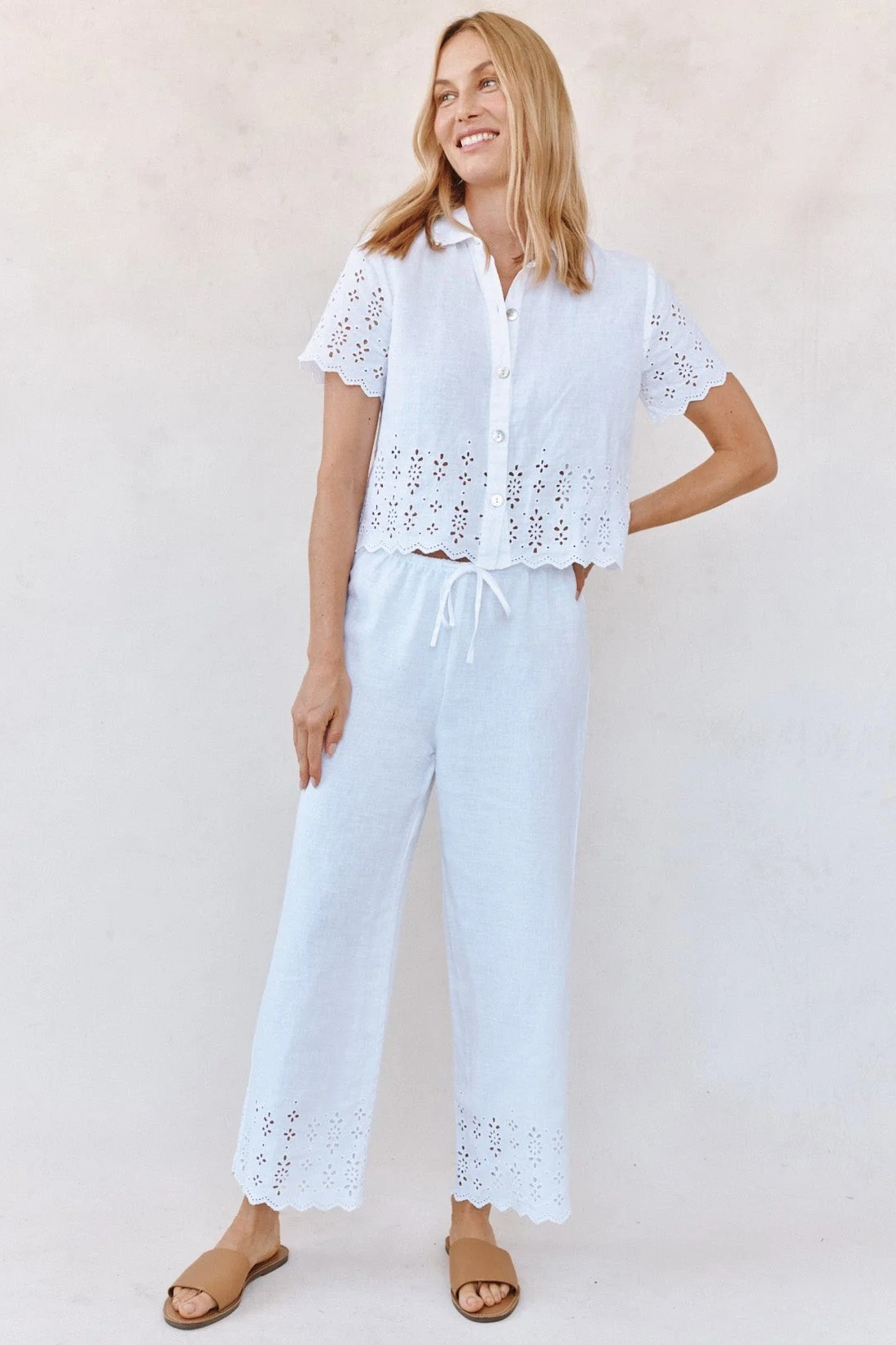 Short Sleeve Embroidered Button Down White