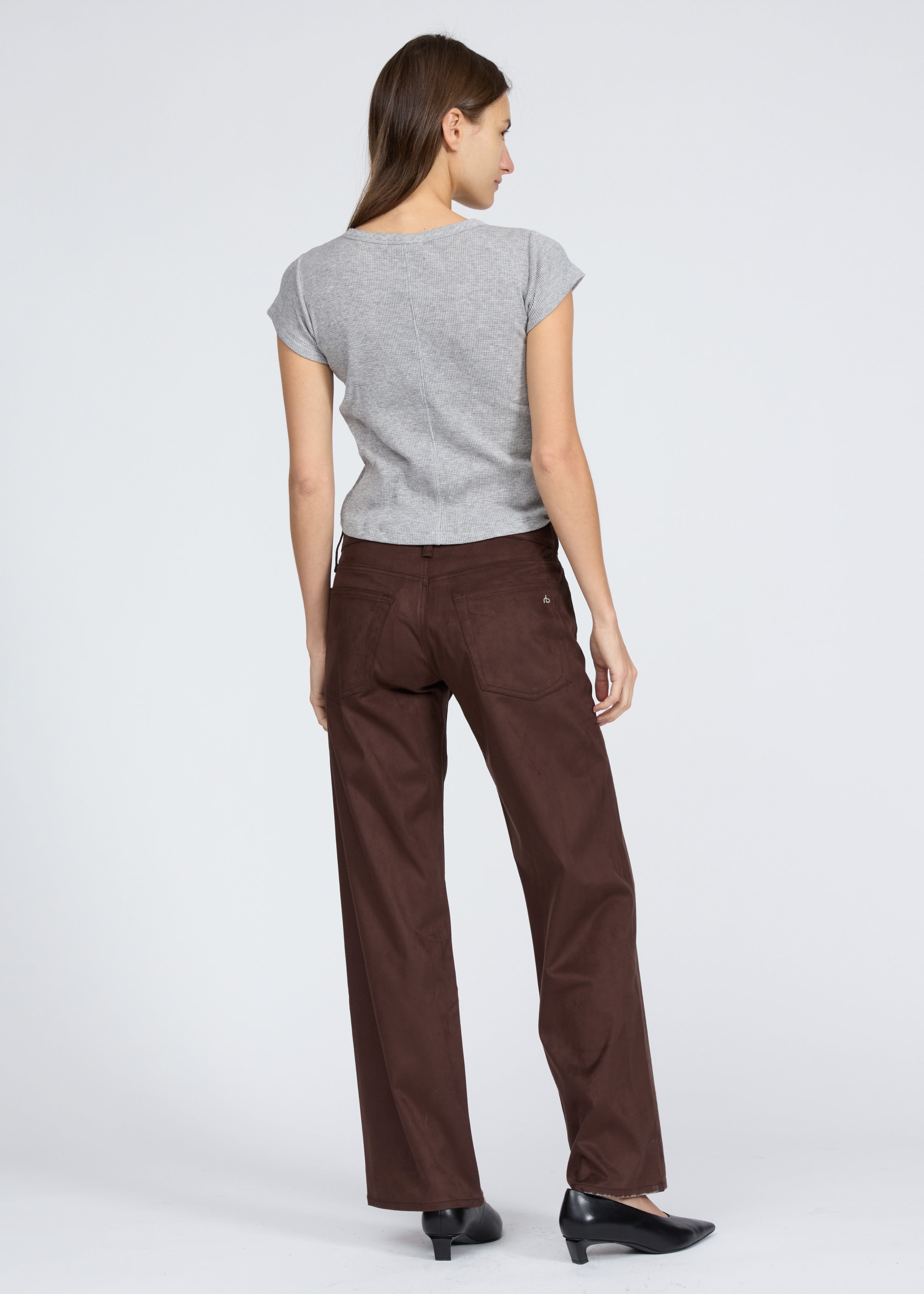 Faux Suede Full Length Straight Pant