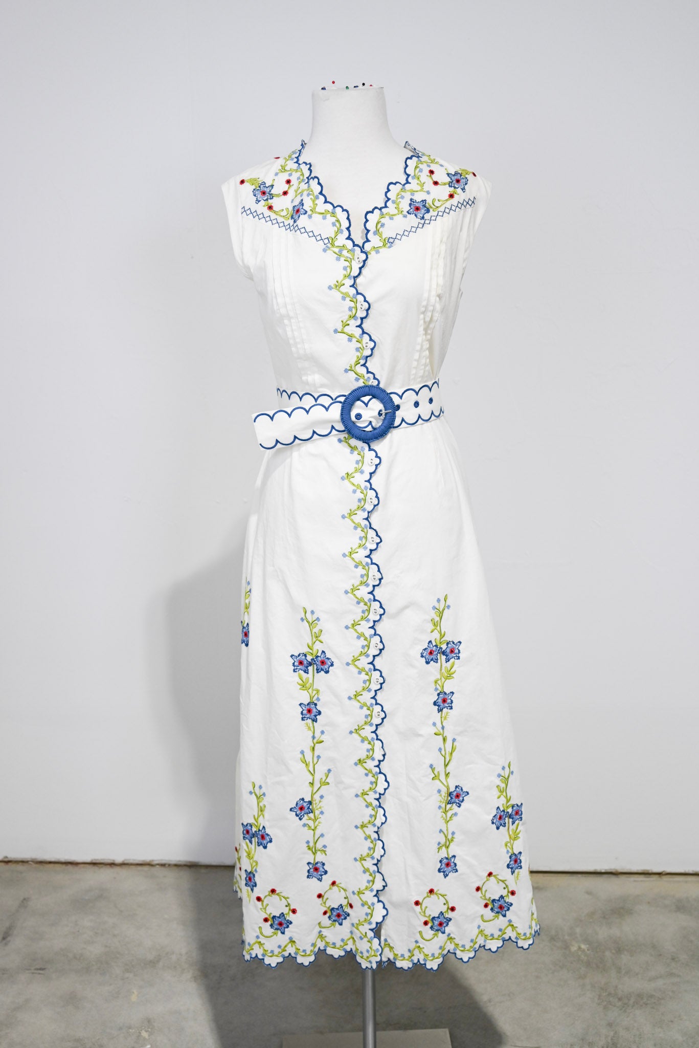 Blue Poppy Cross Stitch Midi Dress