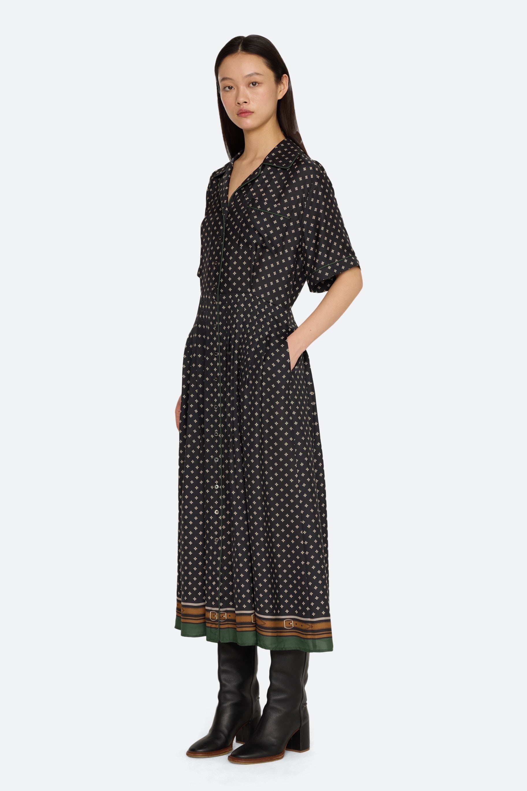 CAMPBELL PRINT S/SLV MIDI DRESS W/SCARF (D2)