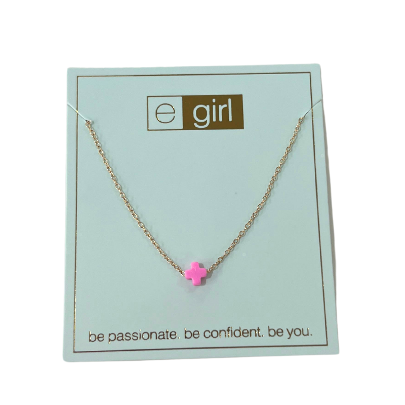 egirl 14" Necklace Gold - Signature Cross Small Bright Pink