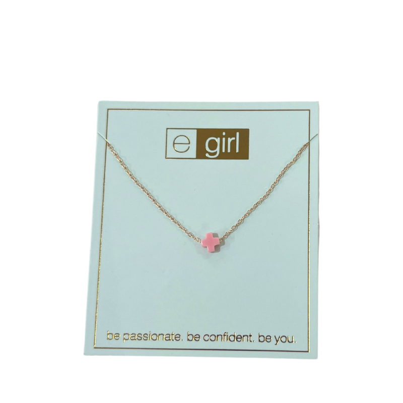 egirl 14" Necklace Gold - Signature Cross Small Pink