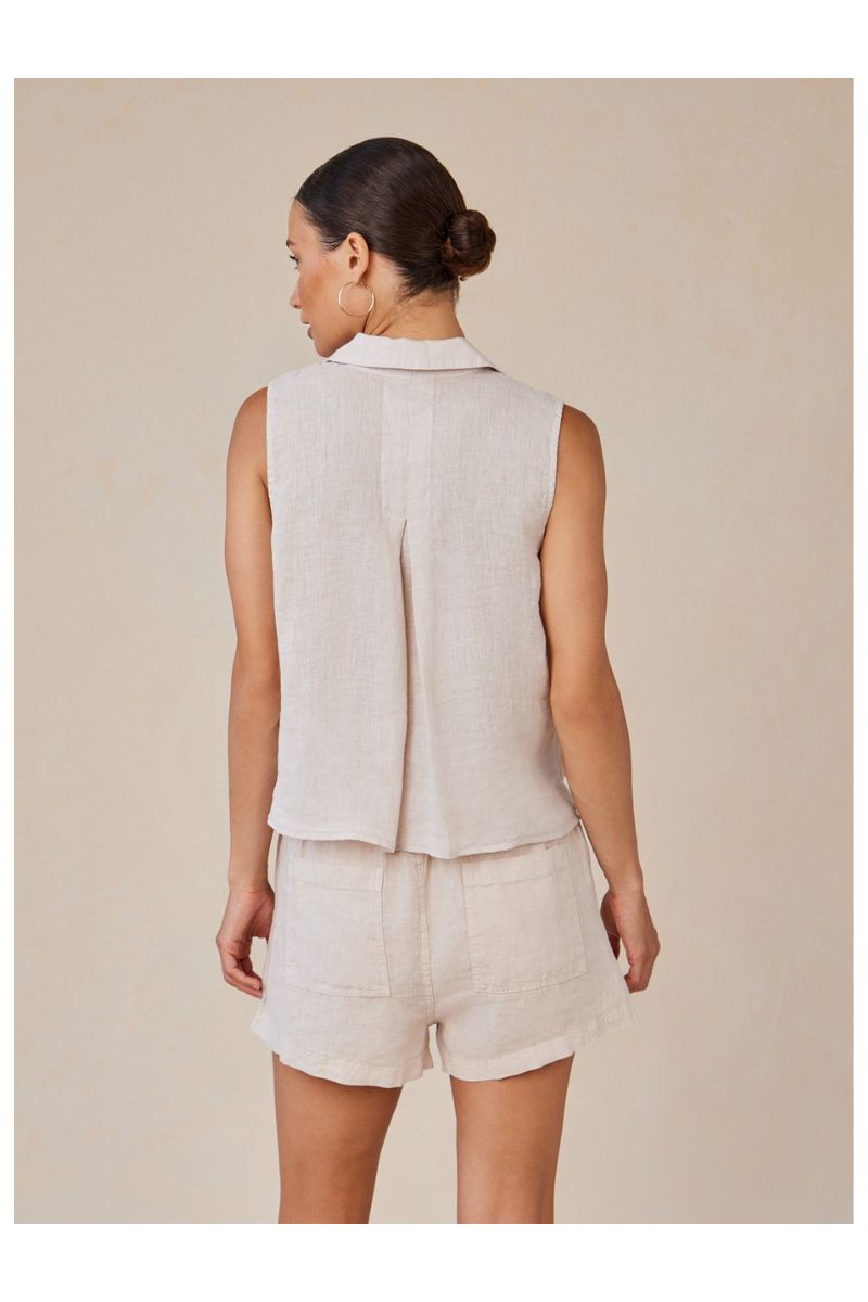 Sleeveless Notch Collar Button Down