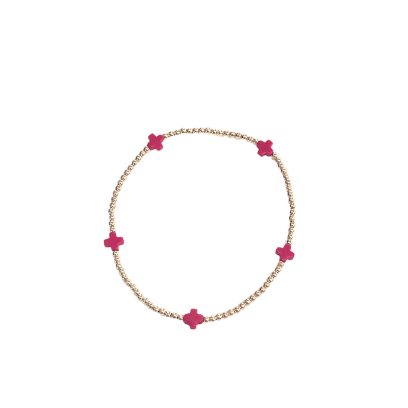 Signature Cross Small Gold Pattern 2mm Bead Bracelet - Red