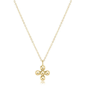 16" Necklace Gold - Classic Beaded Signature Cross Gold Charm- 4mm Bead Gold