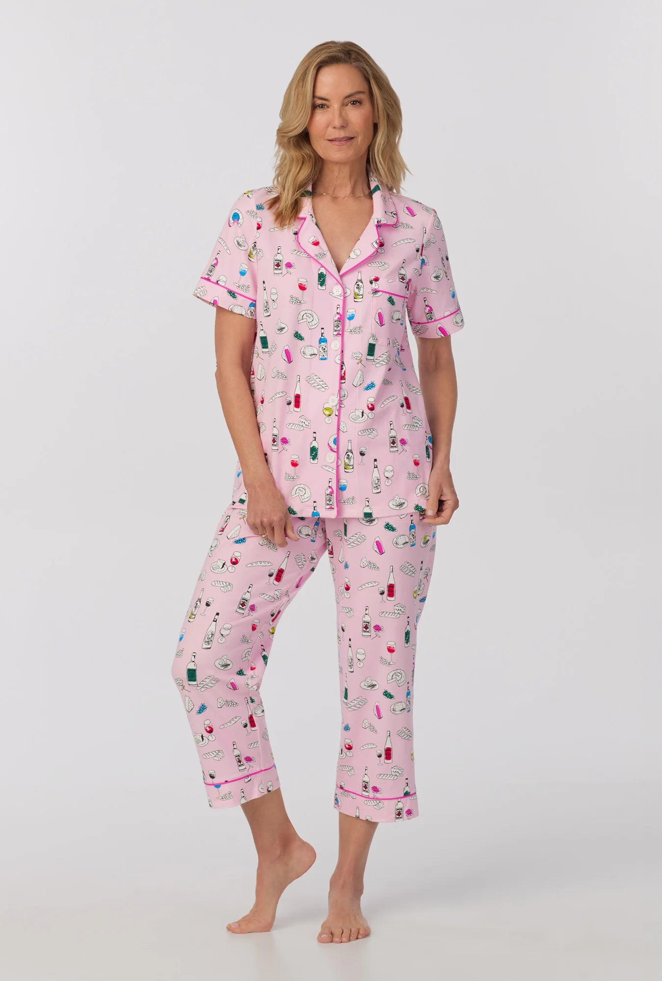 Wine Pairing Short Sleeve Classic Stretch Jersey Cropped PJ Set