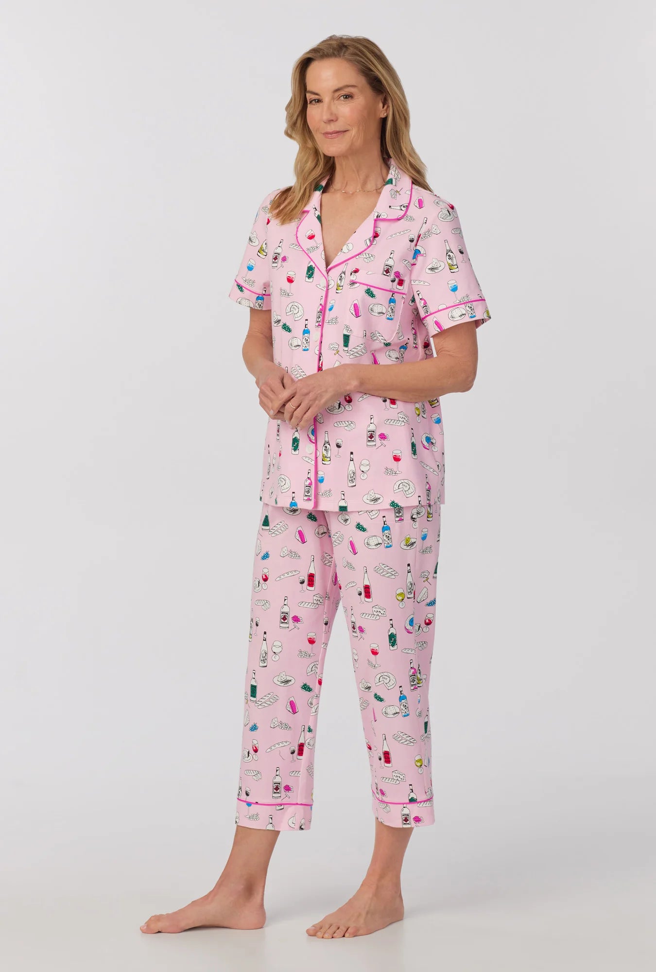 Wine Pairing Short Sleeve Classic Stretch Jersey Cropped PJ Set
