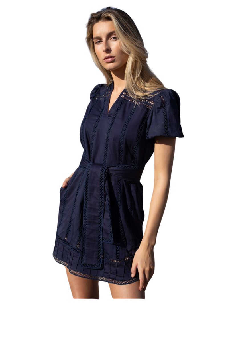 Embroidery Stripe Short Dress