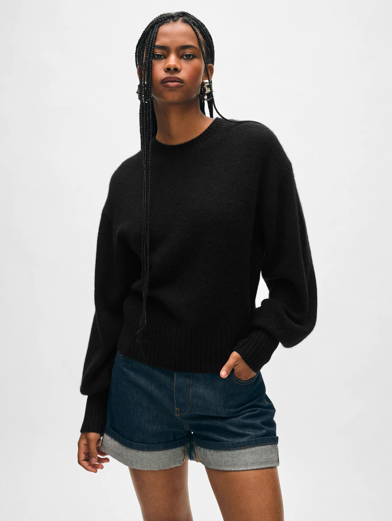 Cashmere Featherweight Blouson Sleeve Crew