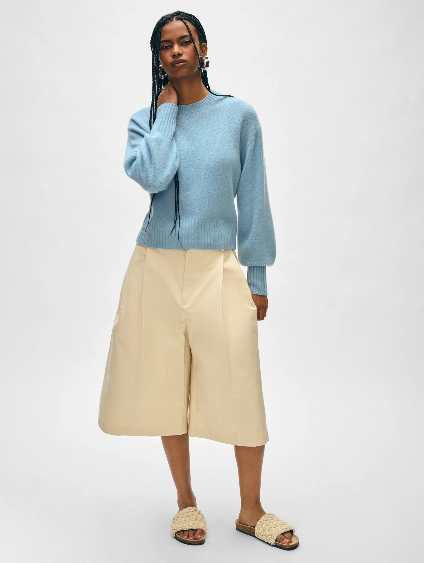 Cashmere Featherweight Blouson Sleeve Crew