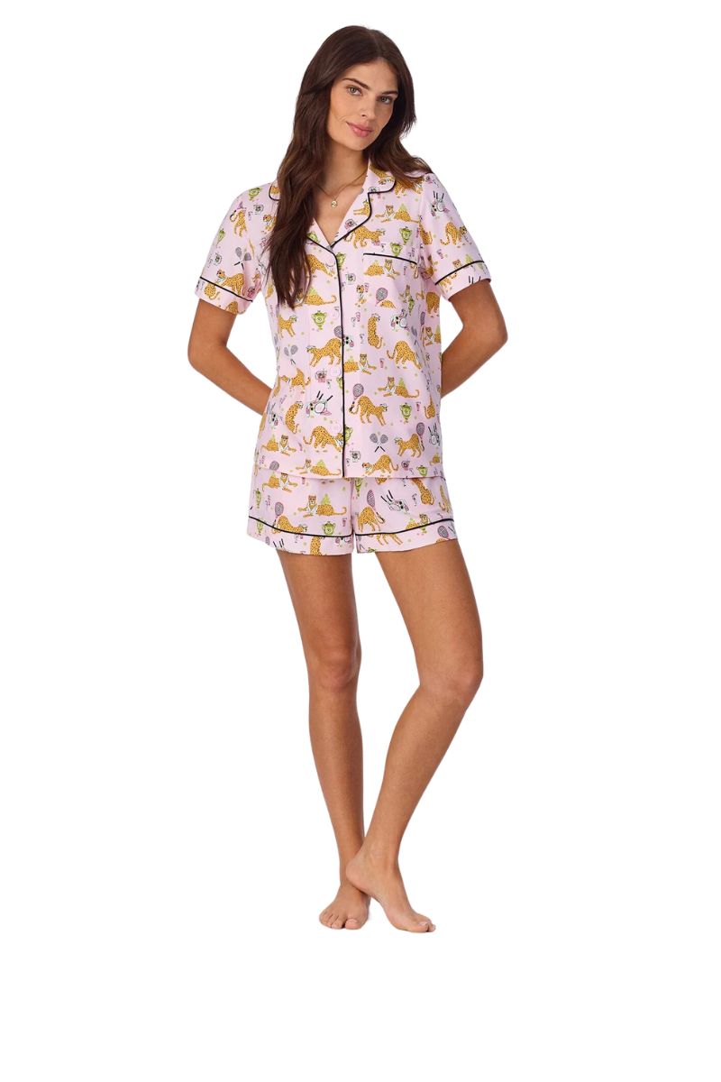 Tennis Cheetahs Short Sleeve Classic Shorty Stretch Jersey PJ Set