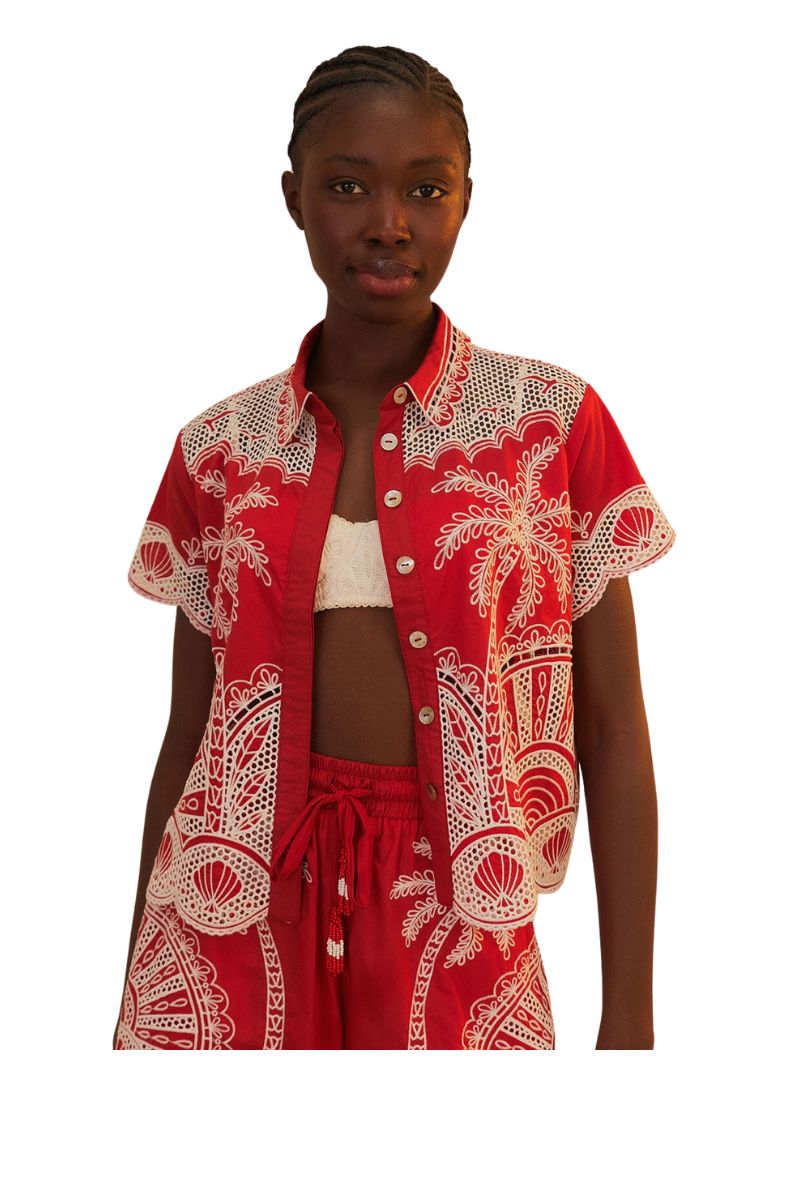 Palm Tree Embroidered Cover Up Shirt