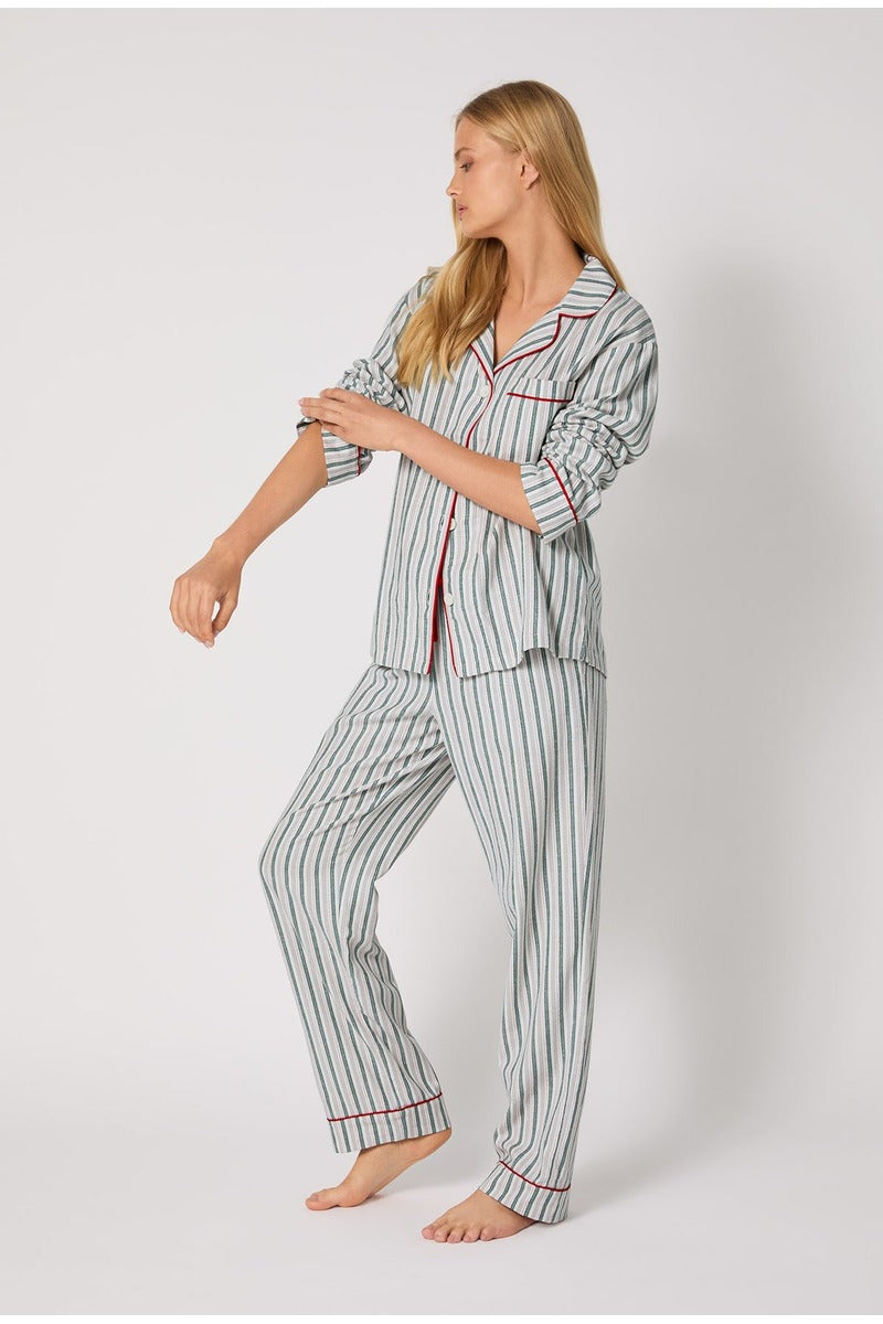 Peppermint Stripe Long Sleeve Classic Woven Portuguese Flannel PJ Set