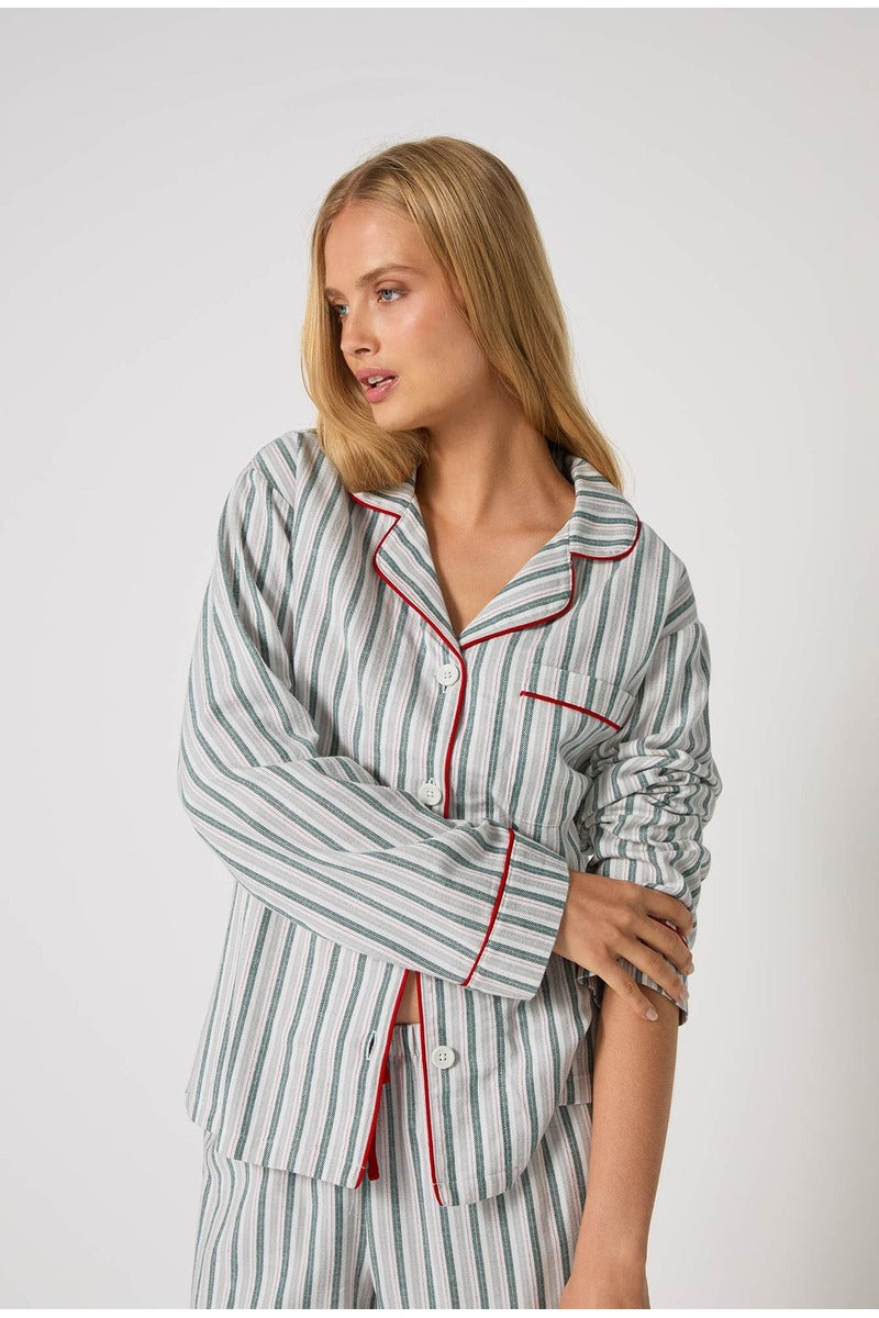 Peppermint Stripe Long Sleeve Classic Woven Portuguese Flannel PJ Set