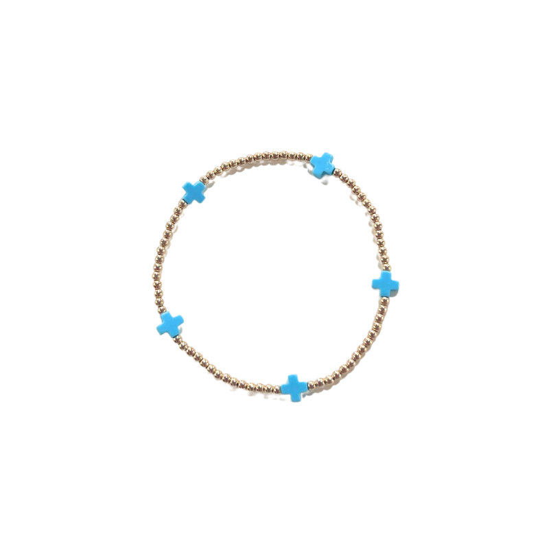 egirl Signature Cross Small Gold Pattern 2mm Bead Bracelet - Turquoise