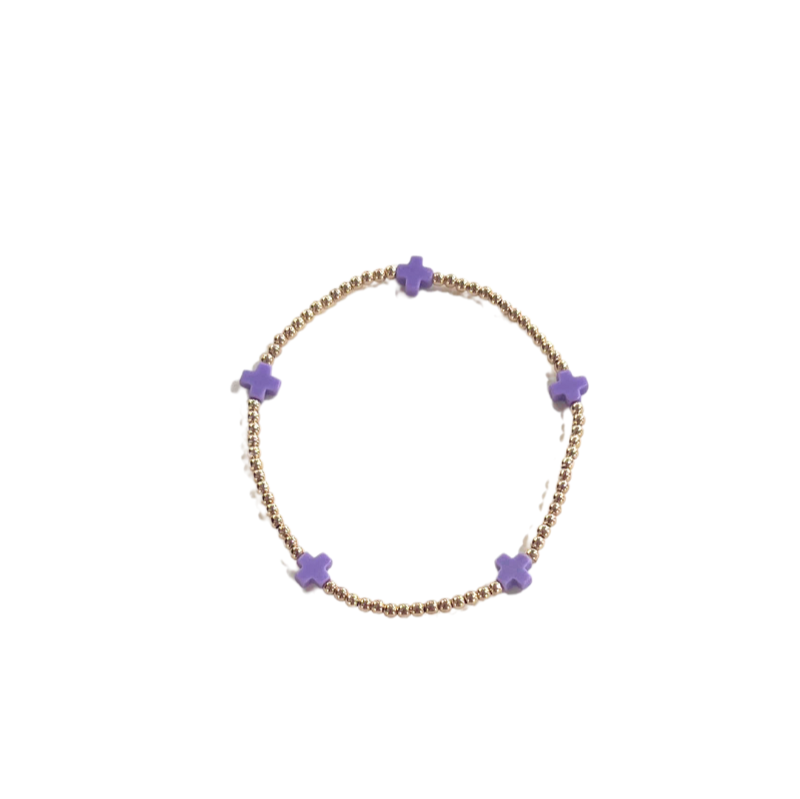 egirl Signature Cross Small Gold Pattern 2mm Bead Bracelet - Purple