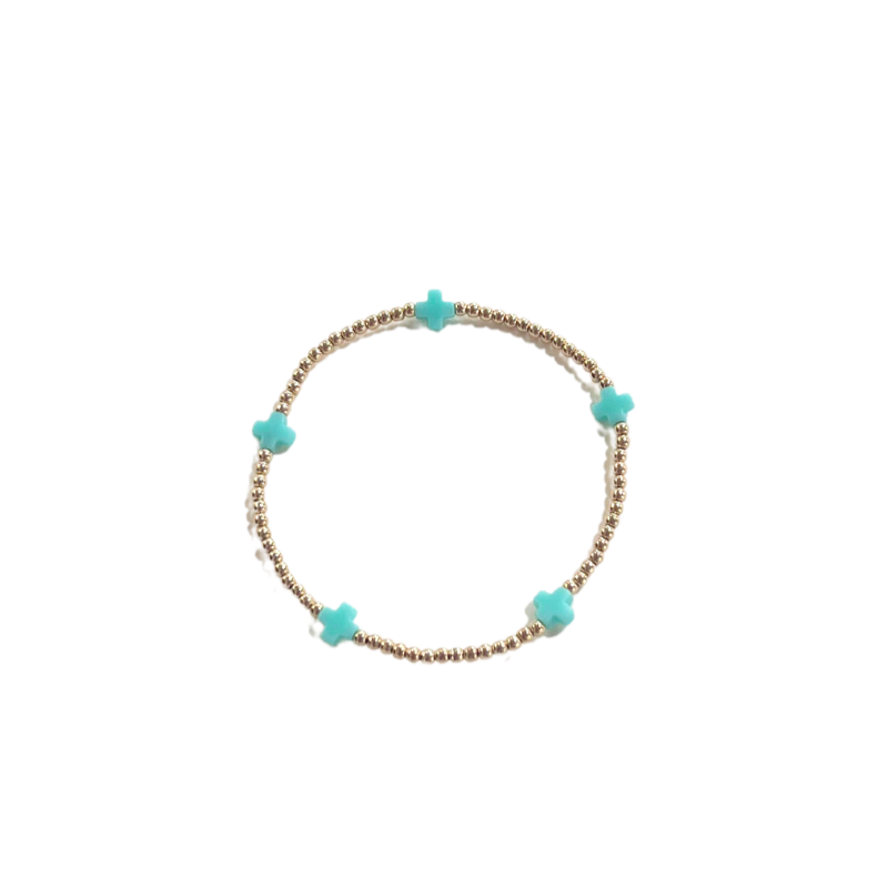 egirl Signature Cross Small Gold Pattern 2mm Bead Bracelet - Mint