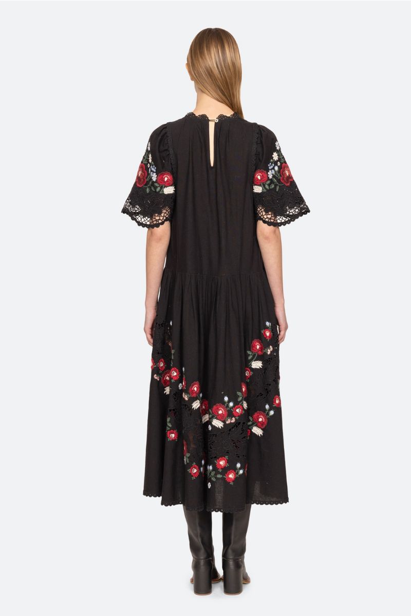 Rosaline Embroidery Short Sleeve Midi Dress