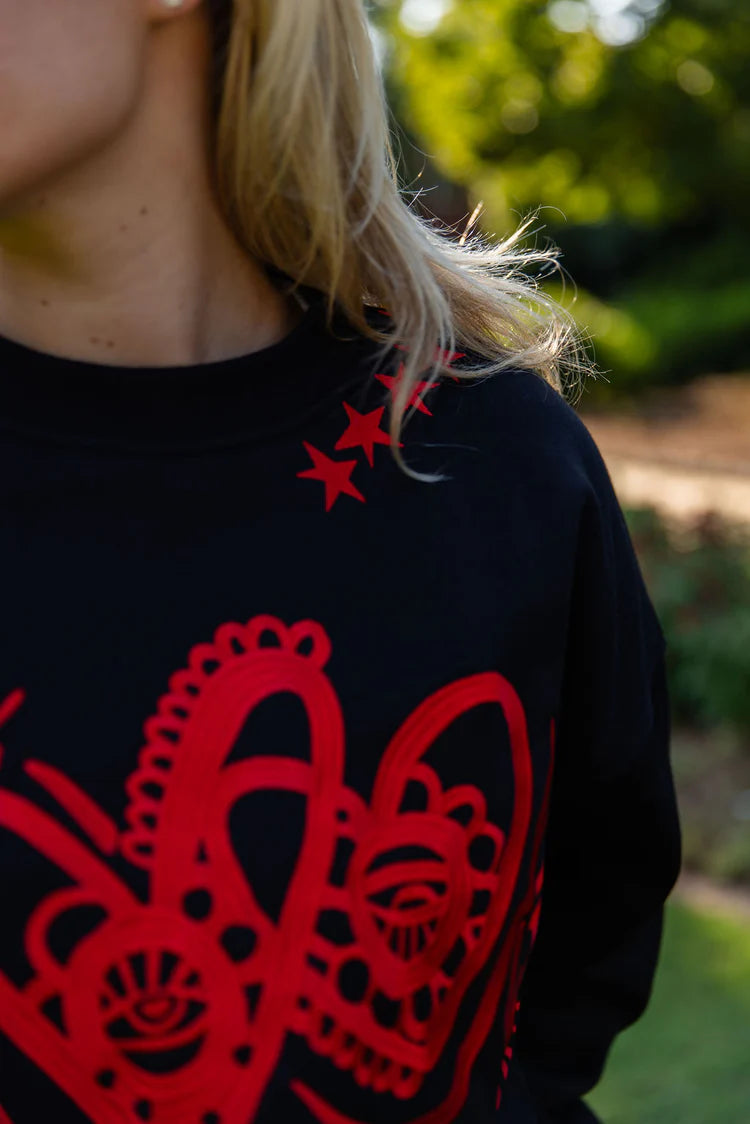 Embroidered Black Woof Crewneck