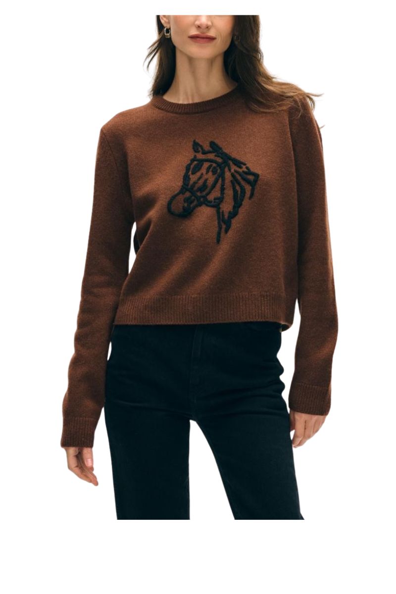 Cashmere Blend Horse Embroidered Crew