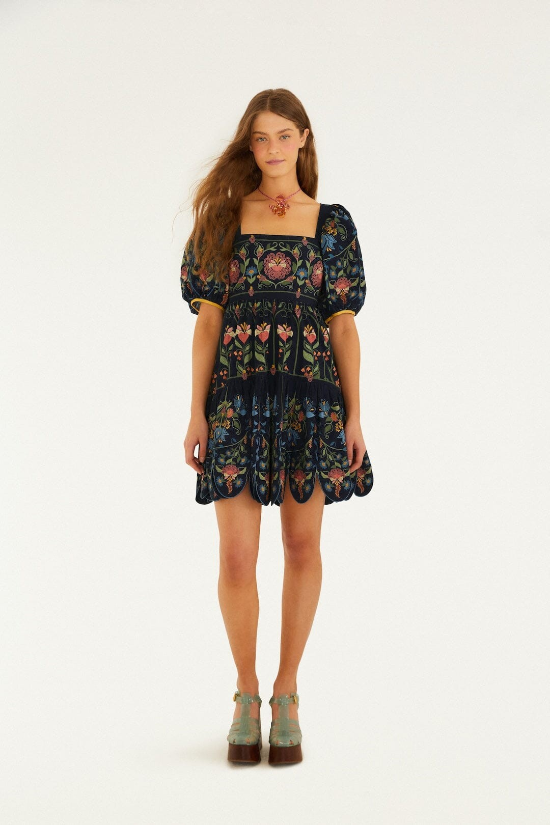 Stitched Garden Navy Blue Mini Dress