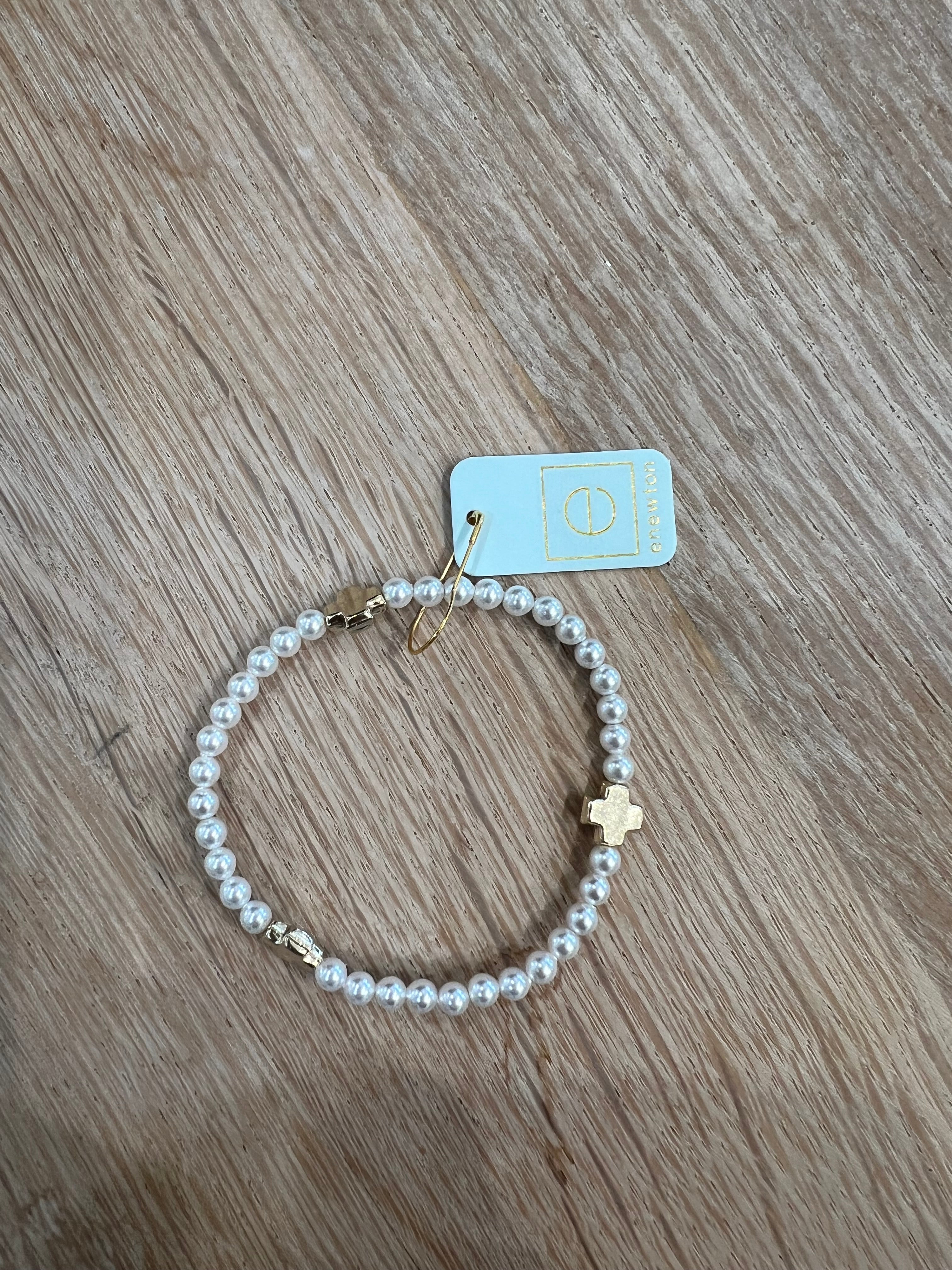 Signature Cross Pearl Pattern 4mm Bead Bracelet - Gold