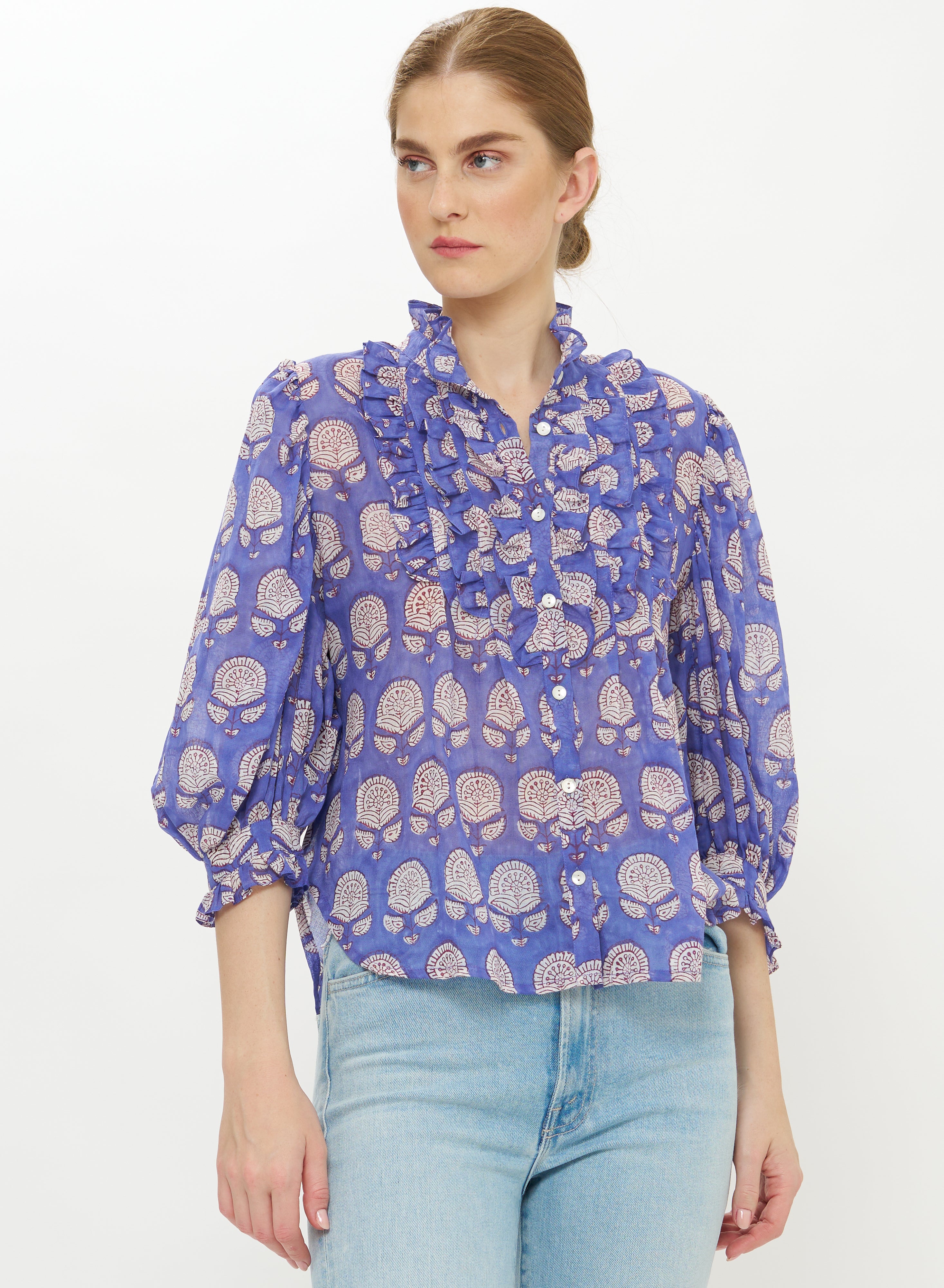 Ruffle Front Button Blouse