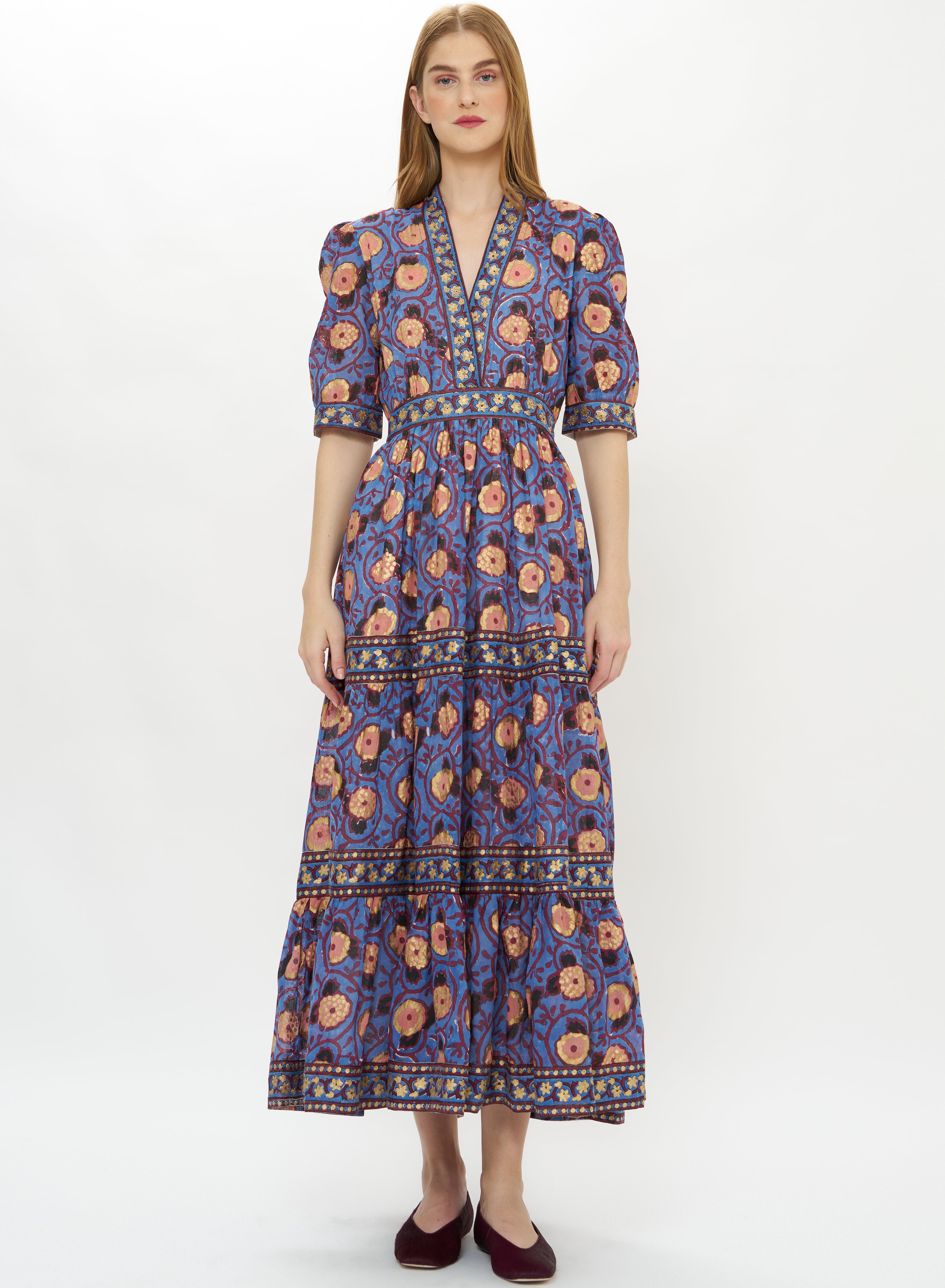 V-Neck Cuffed Maxi